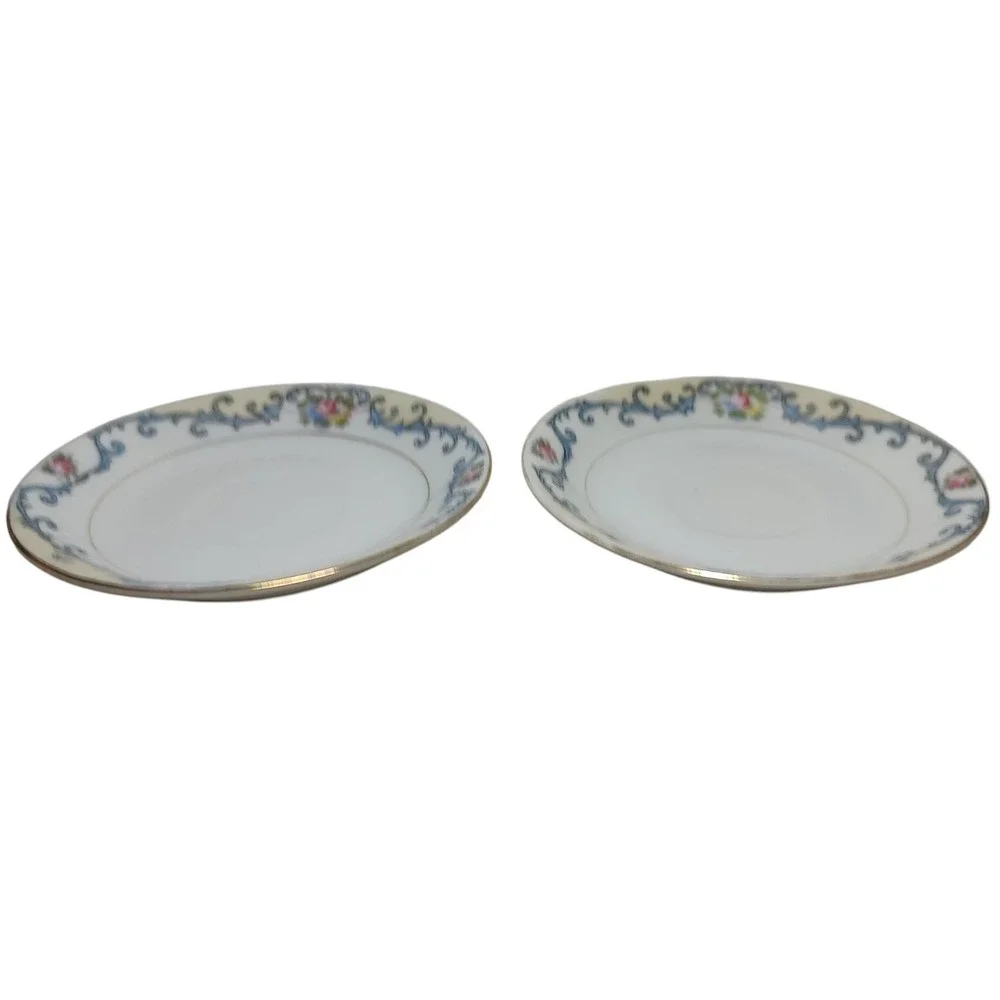 Antique‎ Noritake Elmwood Demitasse Saucers 1918 Floral Gold Trim Set of Two SEE